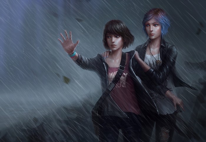 Max Caulfield and Chloe Price from Life Is Strange in the rain