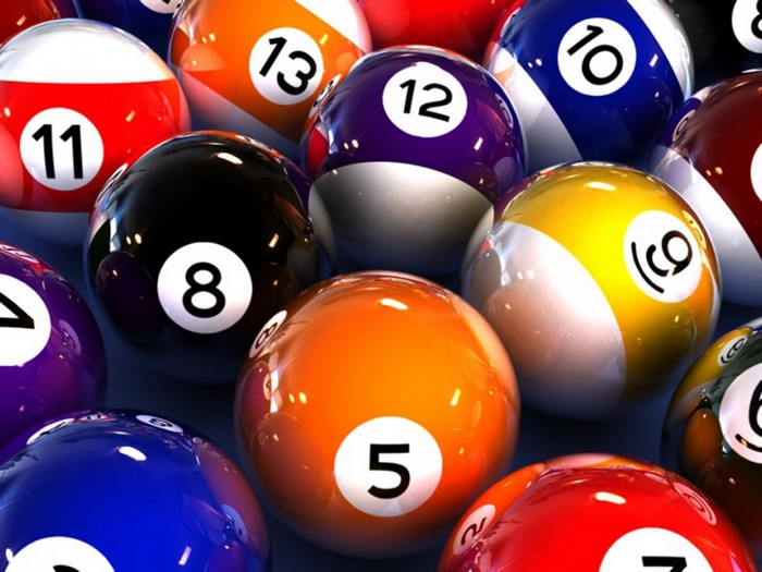 Billiard balls with numbers 5, 6, 8, 9, 10, 11, 12, 13