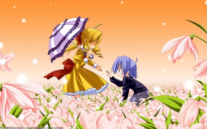 Two anime characters in a field of flowers