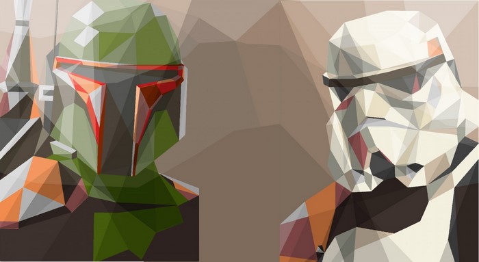 Boba Fett and Stormtrooper from Star Wars low poly illustration