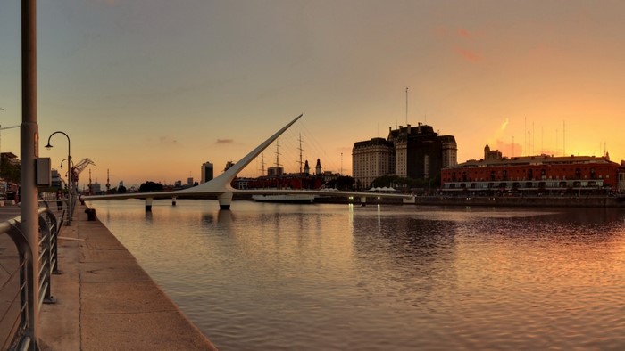 Puente de la Mujer bridge at sunset in Puerto Madero, Buenos Aires
