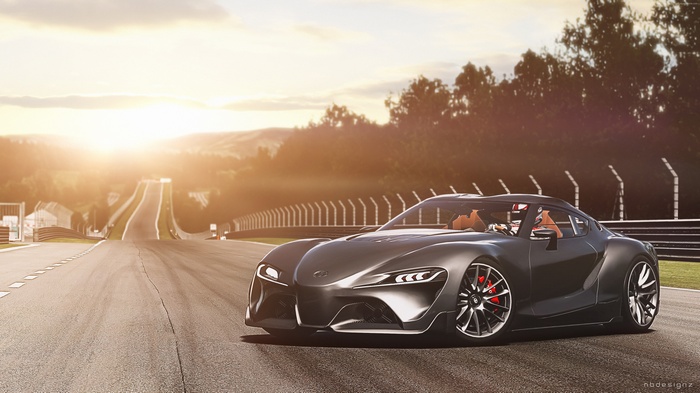 Toyota FT-1 concept car on a race track at sunset