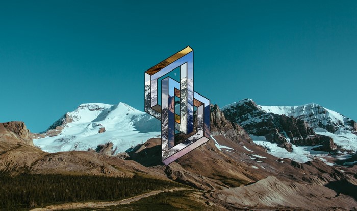 Geometric mountain landscape with optical illusion