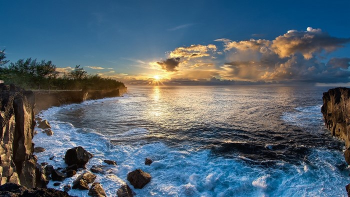 sunlight, landscape, sunset, sea, bay, water, rock, nature, shore ...