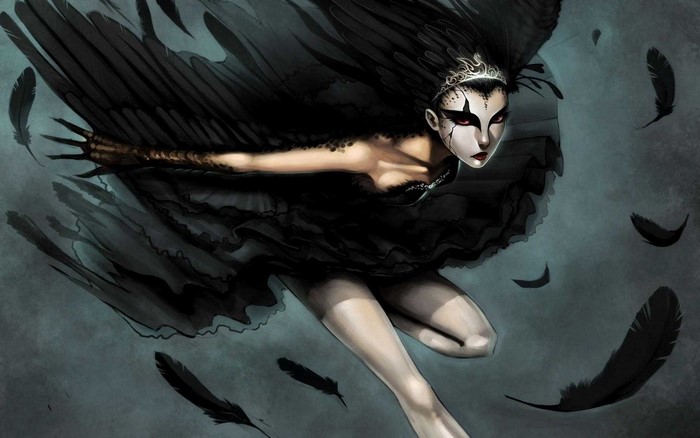 Black Swan character with black wings and feathers