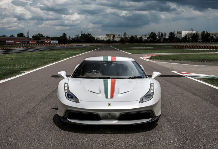 White Ferrari 458 MM Speciale on a Racetrack