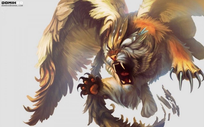 Winged creature with tiger-like features and sharp claws