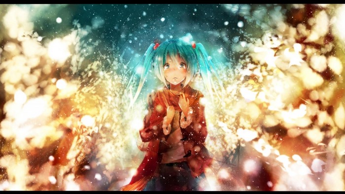 Hatsune Miku from Vocaloid in a snowy scene