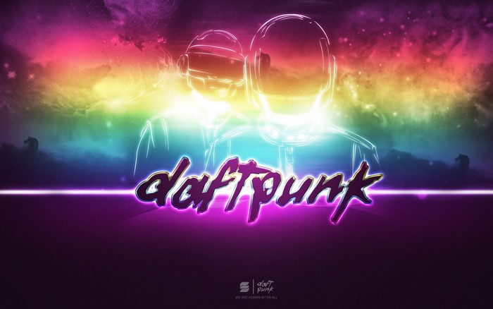 Daft Punk artwork with rainbow background