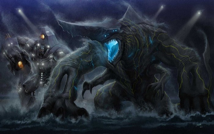 Jaeger and Kaiju battle in Pacific Rim