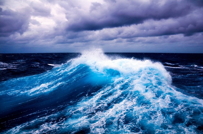 Stormy Sea with Powerful Blue Waves