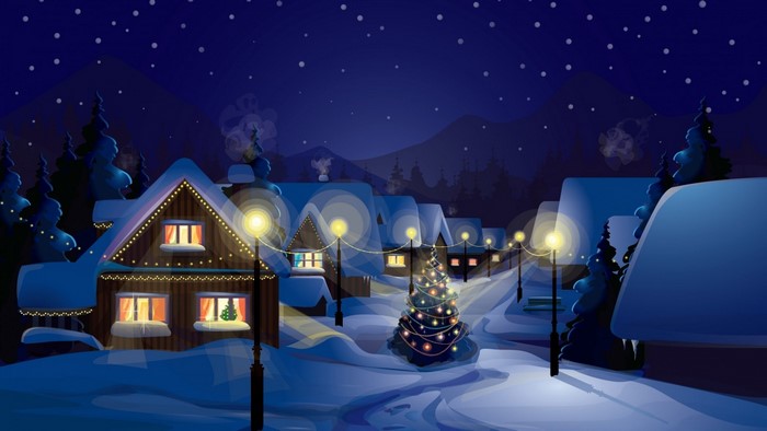 Snowy Christmas Village with Festive Lights