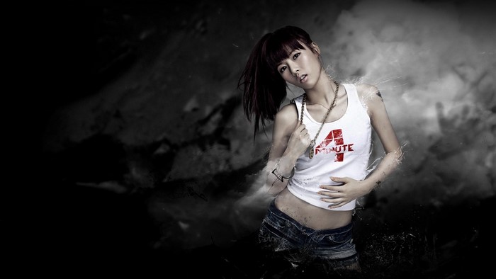 Hyuna from 4Minute in a white tank top