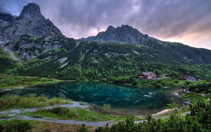 Emerald Lake and Mountain Ridge in Slovak Alps