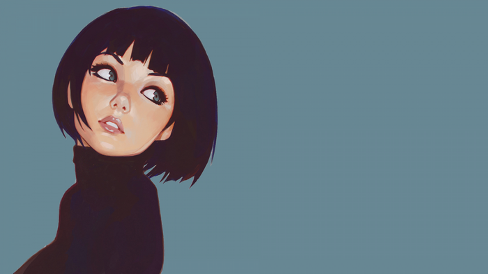 Illustration of a woman with short black hair