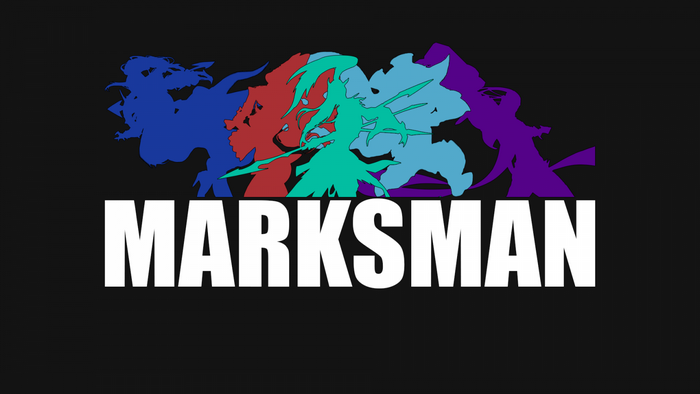 Marksman logo with colorful character silhouettes