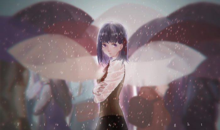 Matou Sakura from Fate Series in the rain