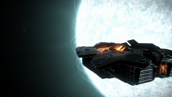 Elite Dangerous spaceship near a bright star
