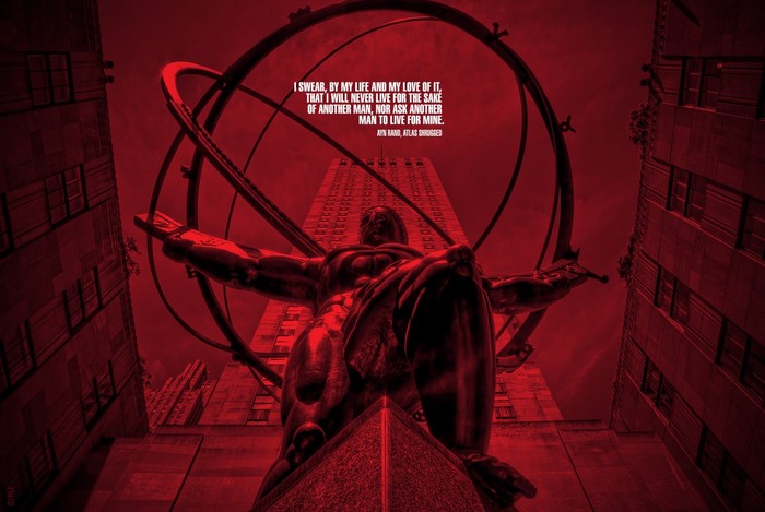 Quote from Ayn Rand's Atlas Shrugged with Atlas statue