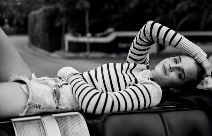 Emma Watson in Striped Sweater Black and White Portrait