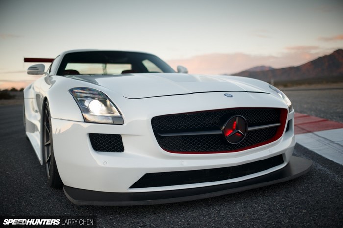 White Mercedes-Benz SLS AMG GT3 on a Racetrack