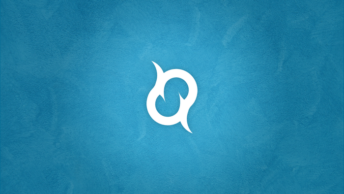 White abstract logo on blue textured background