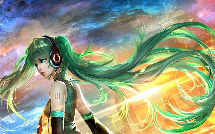 Hatsune Miku from Vocaloid with green hair and headphones