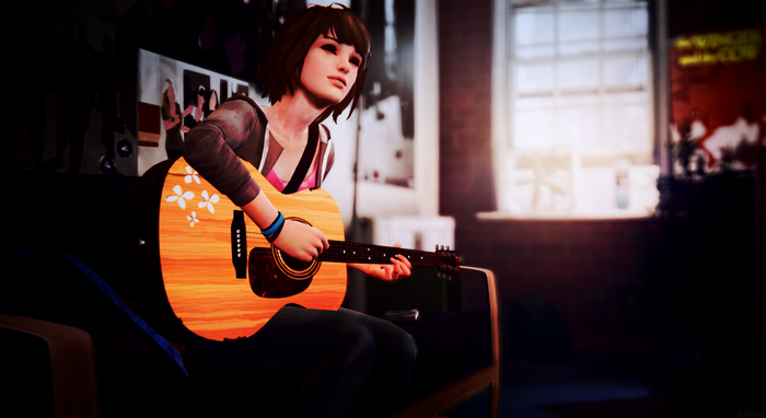 Max Caulfield from Life Is Strange playing guitar