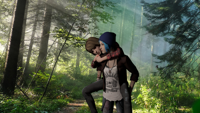 Max Caulfield and Chloe Price from Life Is Strange in a forest