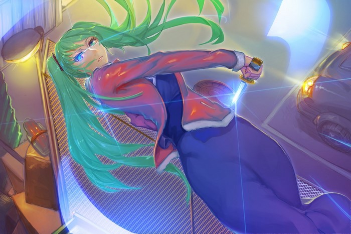 Hatsune Miku from Vocaloid with a sword