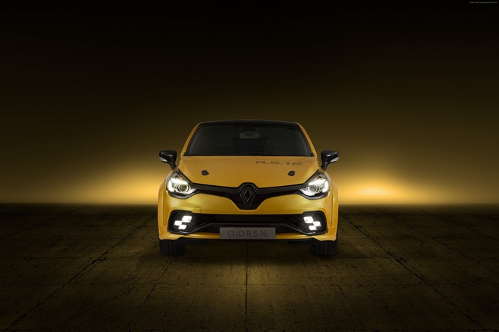 Yellow Renault Clio RS 16 front view