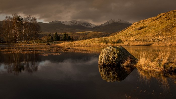 Lake with Mountains and Reflection at Sunset
