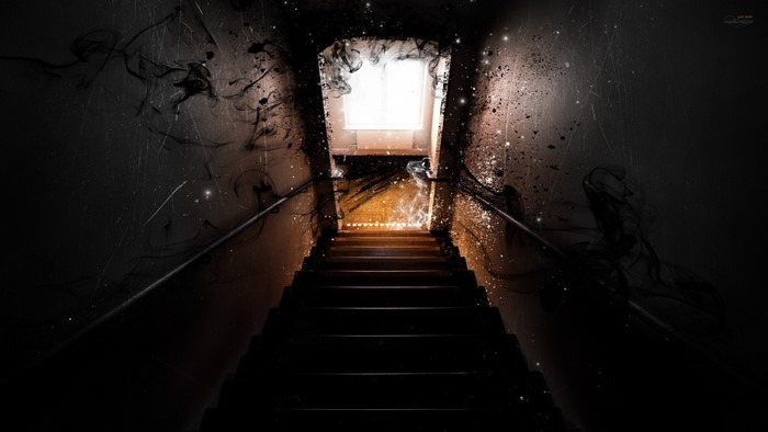 Dark Staircase with Light at the Top