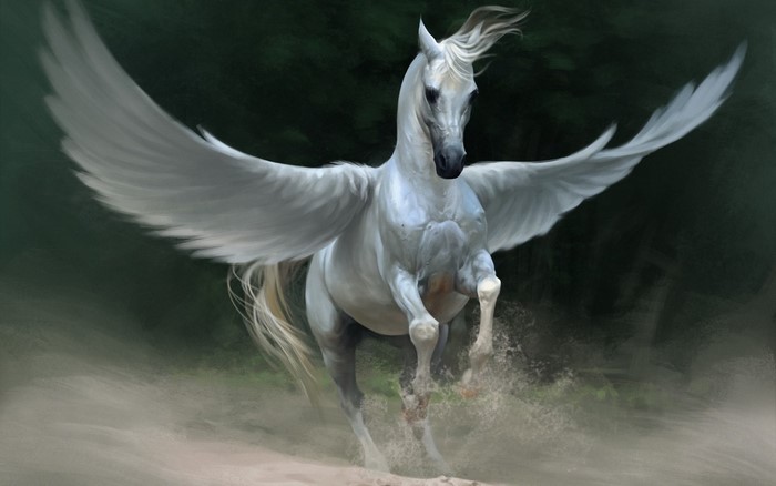 Majestic White Pegasus with Wings in Flight