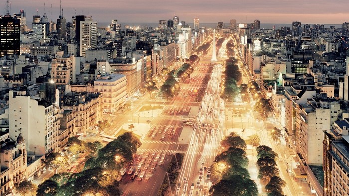 Aerial view of Buenos Aires cityscape at night