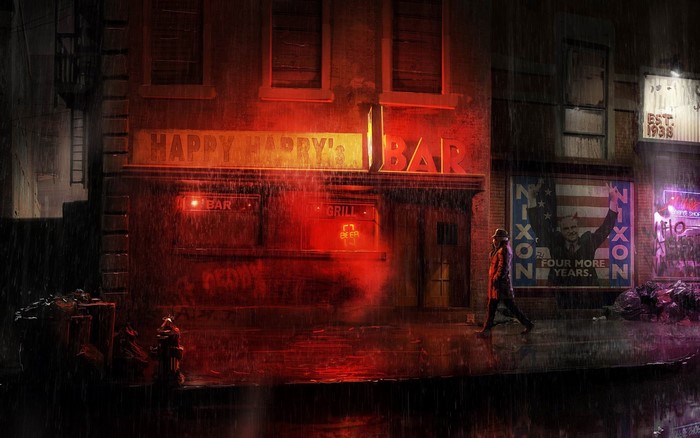 Happy Happy Bar at night in the rain