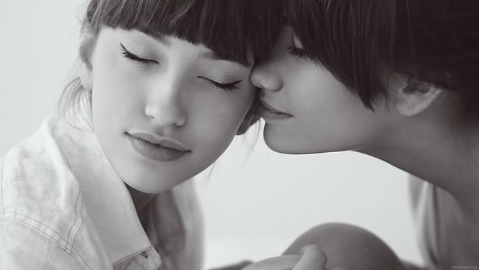 Two women in monochrome portrait