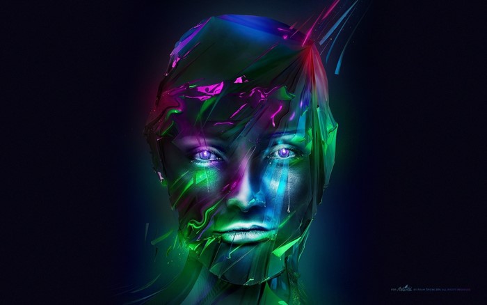 Abstract digital art of a face with colorful effects