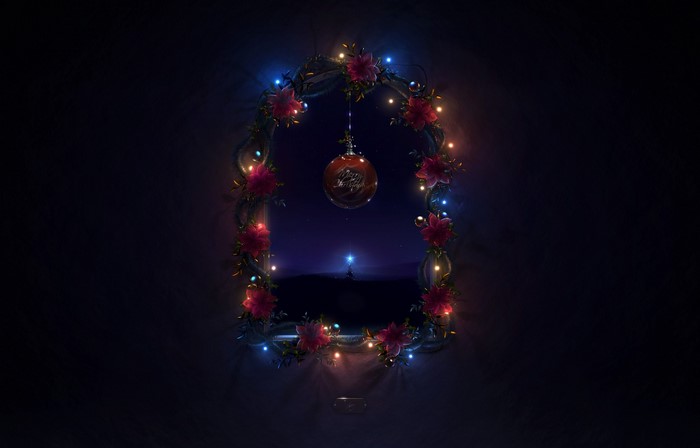 Christmas wreath with lights and ornament