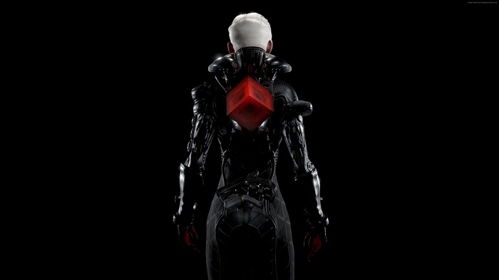 Character with red cube on back