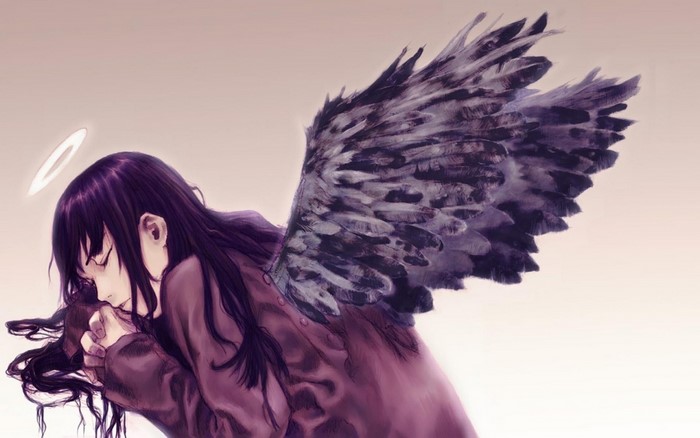 Reki from Haibane Renmei praying with wings