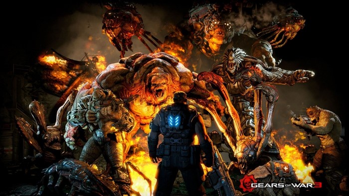 Gears of War 3 screenshot with monsters and soldier