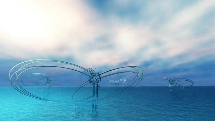 Abstract glass structures on the ocean surface