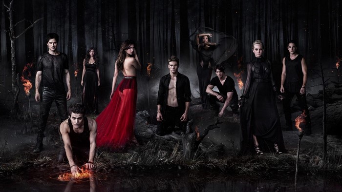 The Vampire Diaries Cast in Dark Forest Setting