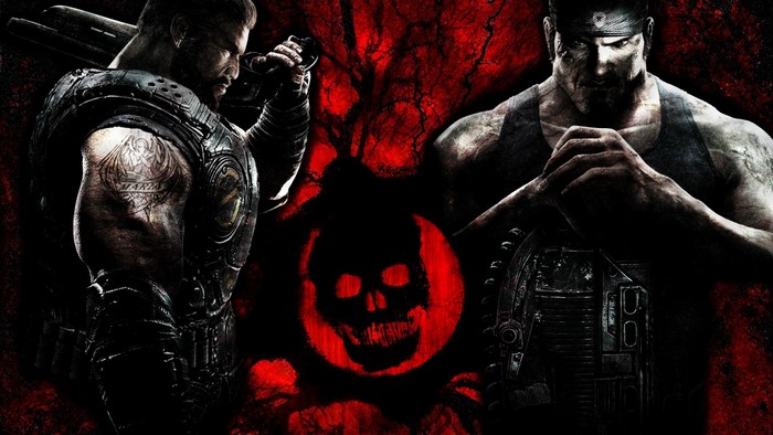 Gears of War characters with skull logo