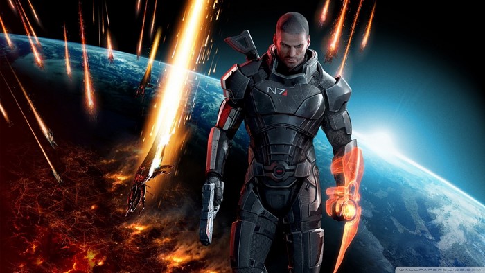 Commander Shepard from Mass Effect 3 in space