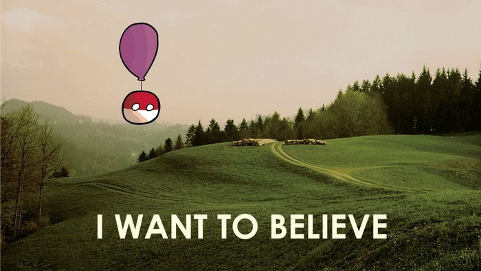 Polandball floating with a balloon
