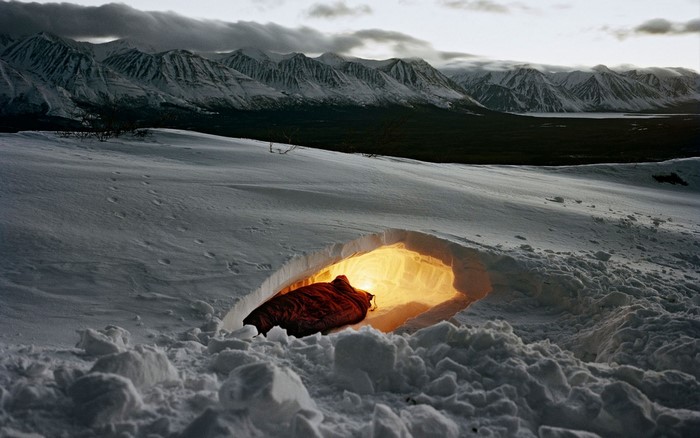 Snow Shelter in Yukon Mountain Landscape