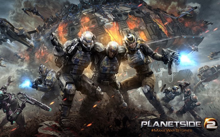 Planetside 2 soldiers in battle