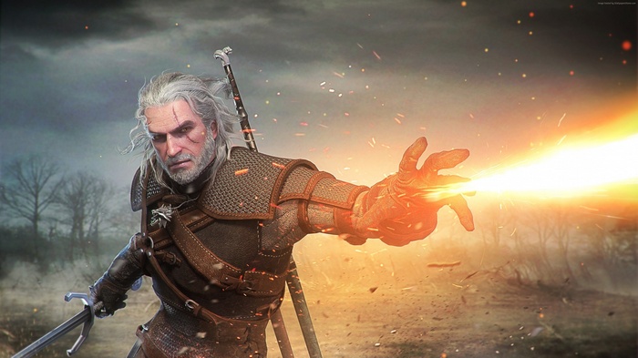 Geralt of Rivia from The Witcher 3: Wild Hunt casting a spell